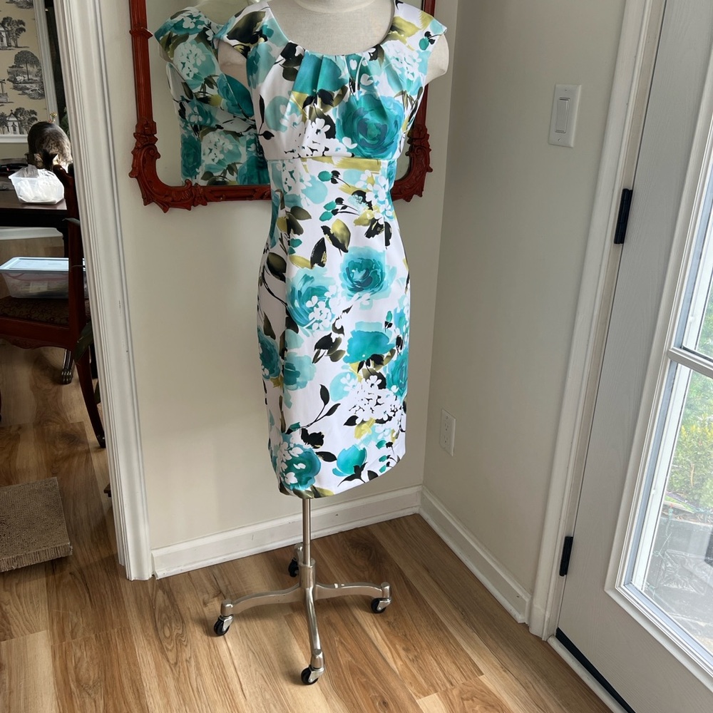 Dressbarn Teal and White Floral Midi Dress
